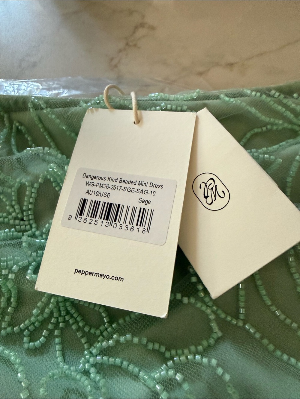 Peppermayo Mint Beaded Floral Mesh Tube Top - Picture 3 of 3